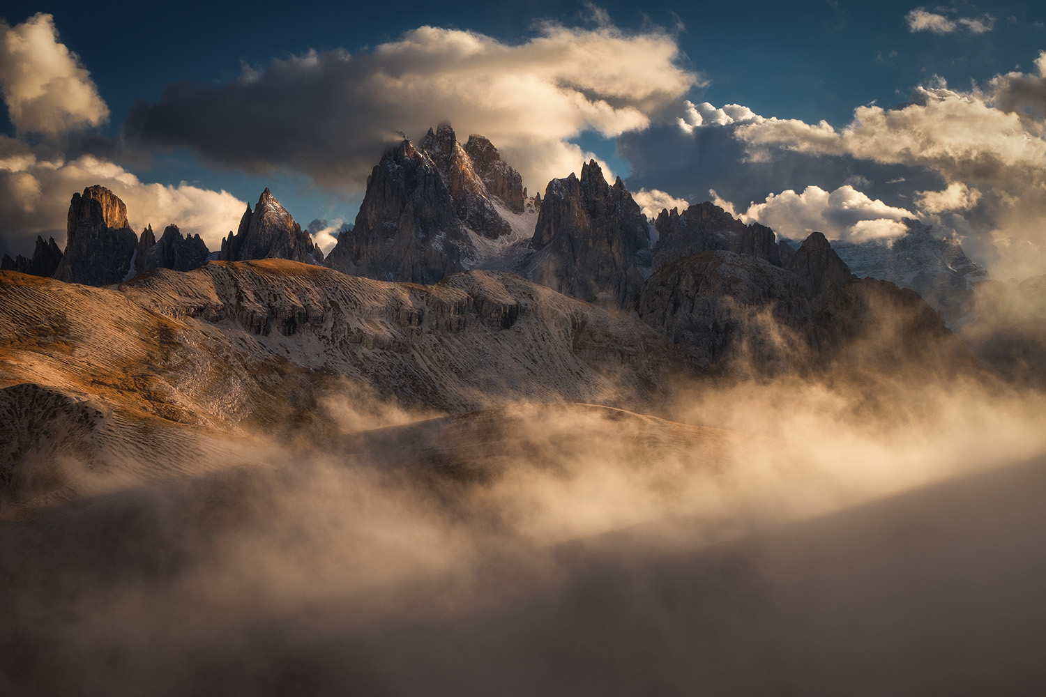 dolomite peaks valley fog inversion sunrise